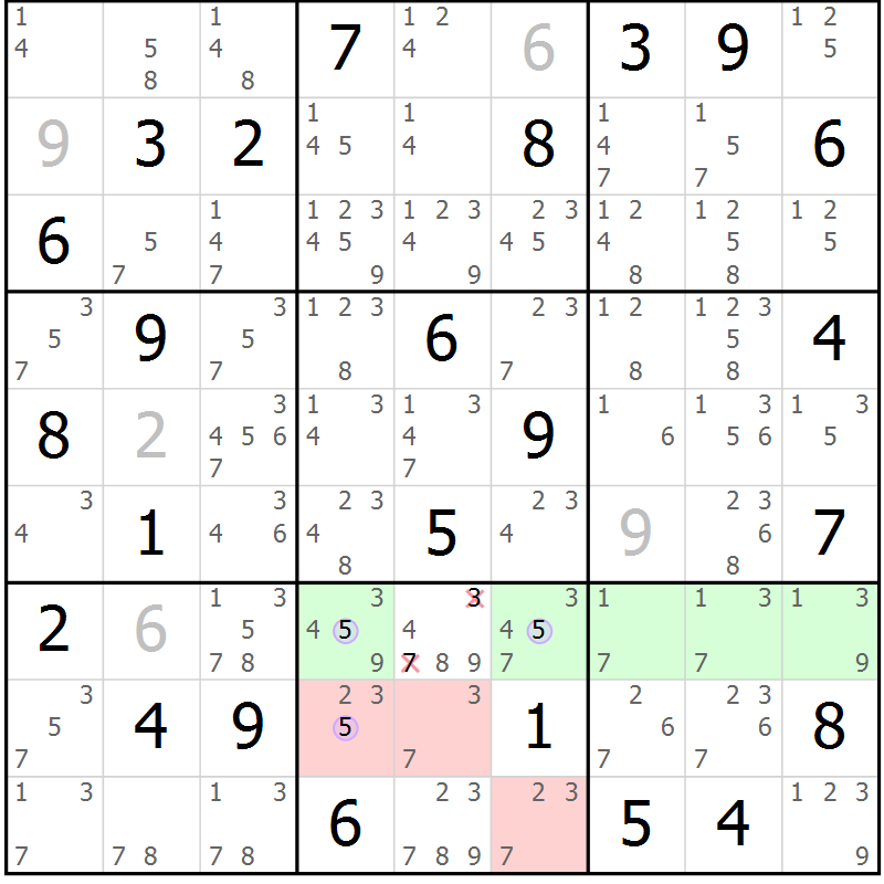Position des candidats pour la solution de la Gr 64 page 67 du magazine de sudoku Suprême n° 024