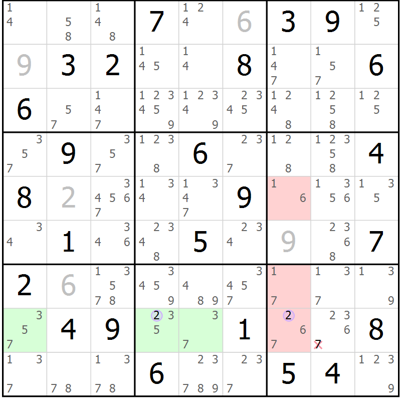 Position des candidats pour la solution de la Gr 64 page 67 du magazine de sudoku Suprême n° 024