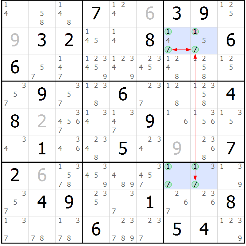Position des candidats pour la solution de la Gr 64 page 67 du magazine de sudoku Suprême n° 024