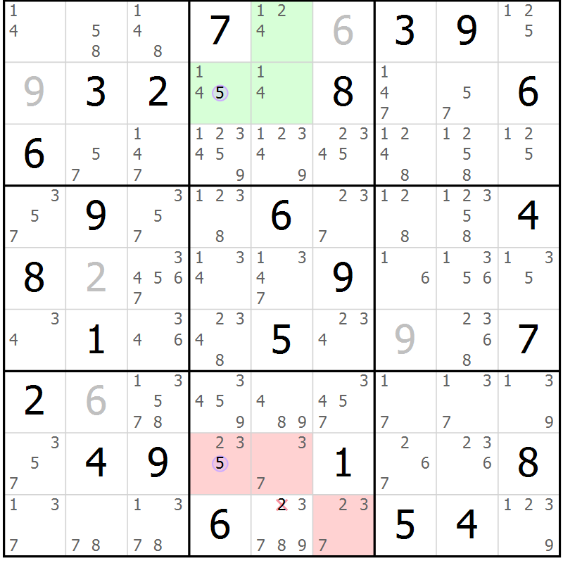 Position des candidats pour la solution de la Gr 64 page 67 du magazine de sudoku Suprême n° 024