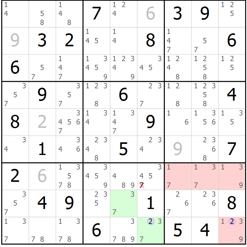 Position des candidats pour la solution de la Gr 64 page 67 du magazine de sudoku Suprême n° 024