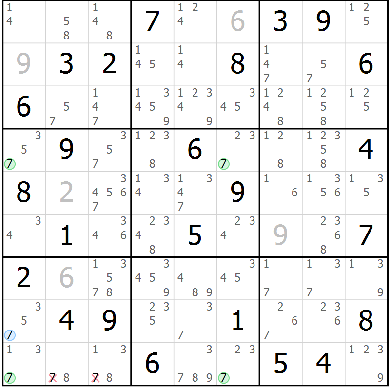 Position des candidats pour la solution de la Gr 64 page 67 du magazine de sudoku Suprême n° 024