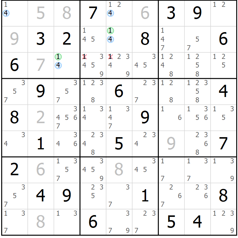Position des candidats pour la solution de la Gr 64 page 67 du magazine de sudoku Suprême n° 024
