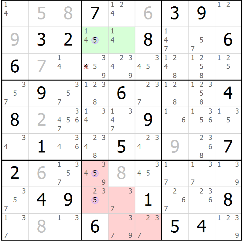 Position des candidats pour la solution de la Gr 64 page 67 du magazine de sudoku Suprême n° 024