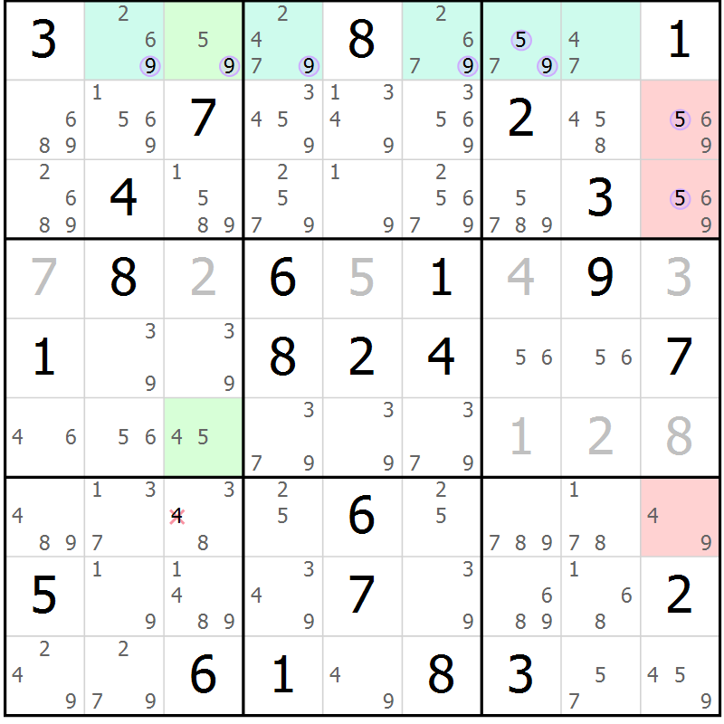 Position des candidats pour la solution de la Gr 65 page 68 du magazine de sudoku Suprême n° 024