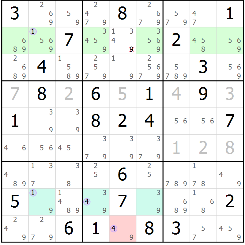 Position des candidats pour la solution de la Gr 65 page 68 du magazine de sudoku Suprême n° 024