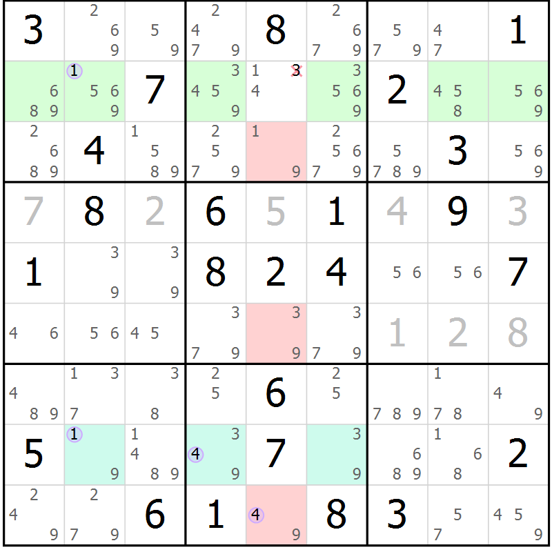 Position des candidats pour la solution de la Gr 65 page 68 du magazine de sudoku Suprême n° 024