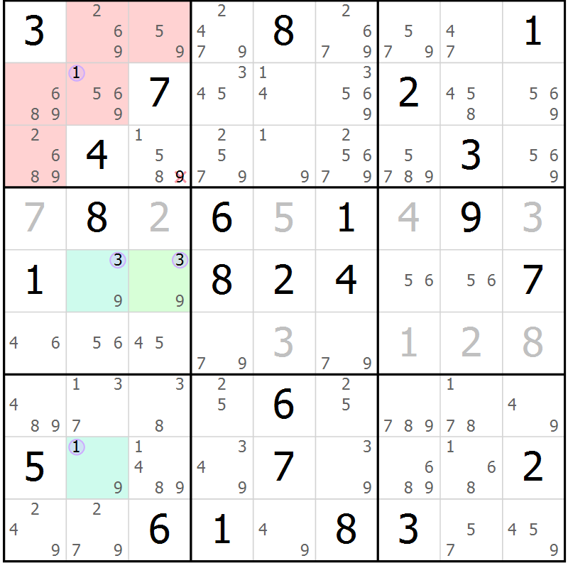Position des candidats pour la solution de la Gr 65 page 68 du magazine de sudoku Suprême n° 024