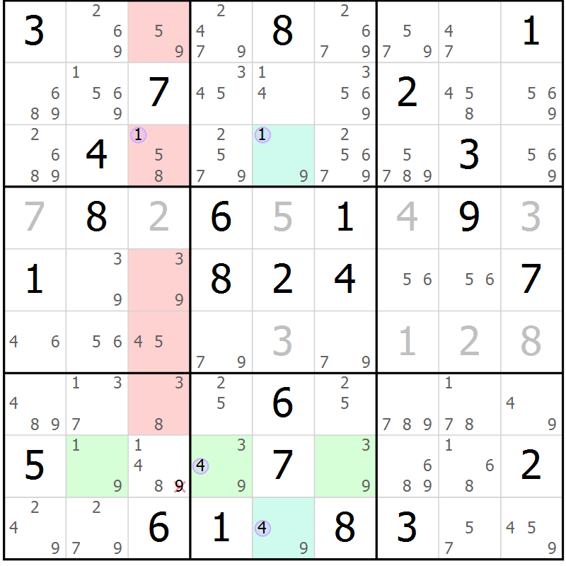 Position des candidats pour la solution de la Gr 65 page 68 du magazine de sudoku Suprême n° 024