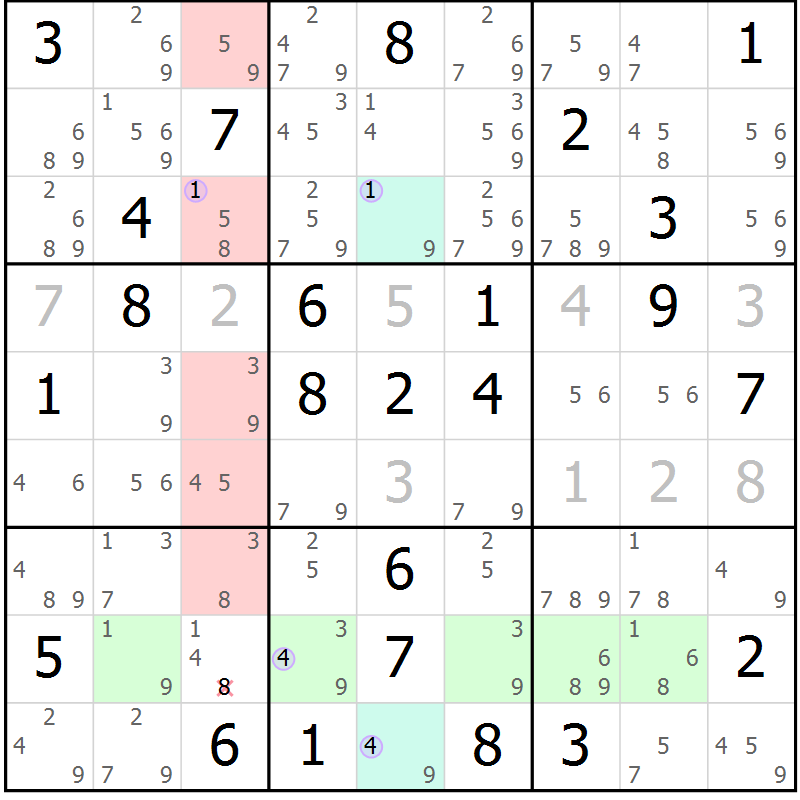 Position des candidats pour la solution de la Gr 65 page 68 du magazine de sudoku Suprême n° 024