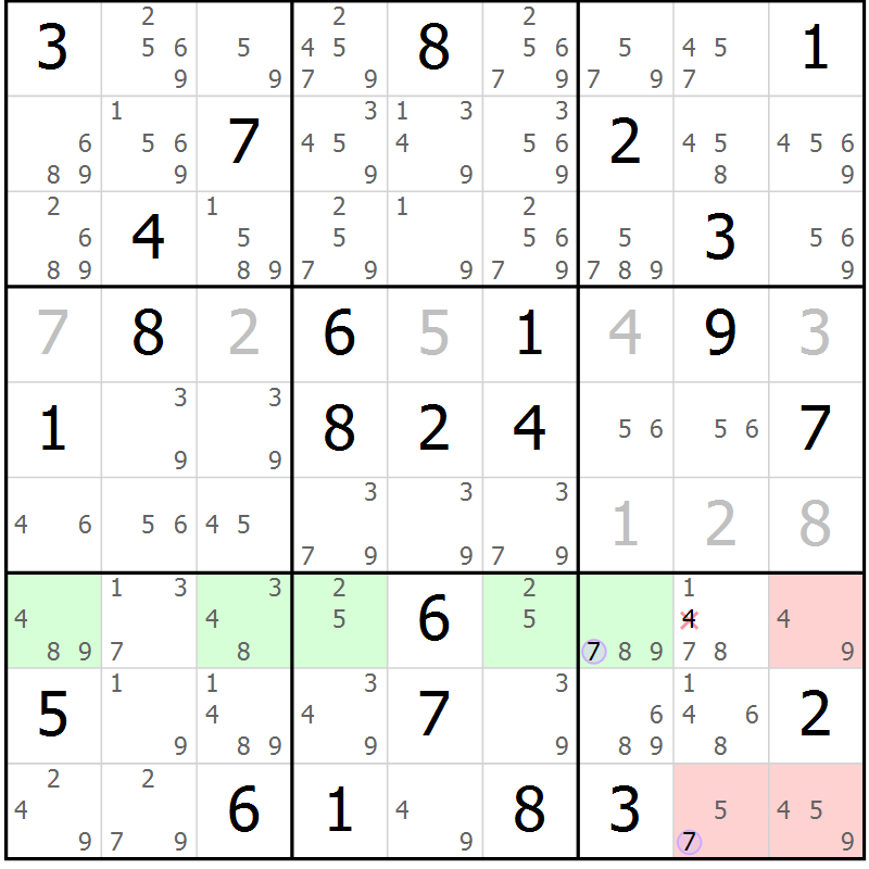Position des candidats pour la solution de la Gr 65 page 68 du magazine de sudoku Suprême n° 024