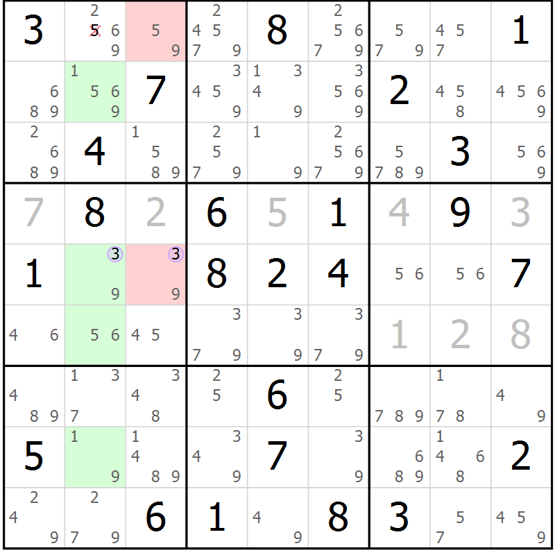 Position des candidats pour la solution de la Gr 65 page 68 du magazine de sudoku Suprême n° 024