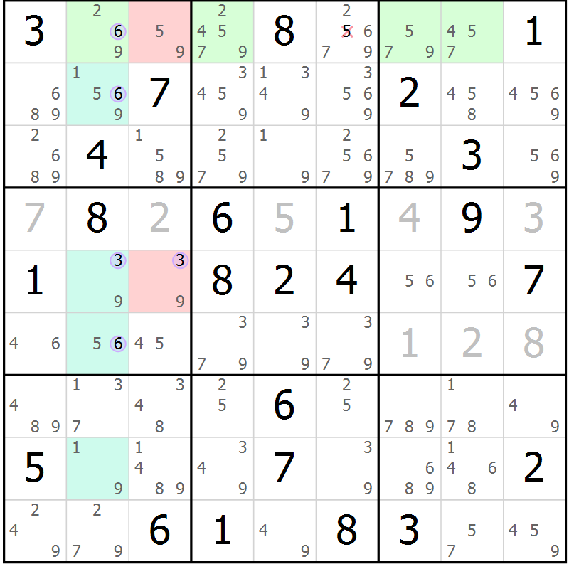 Position des candidats pour la solution de la Gr 65 page 68 du magazine de sudoku Suprême n° 024
