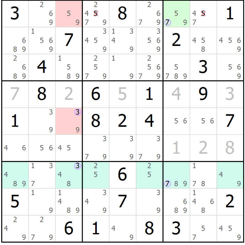 Position des candidats pour la solution de la Gr 65 page 68 du magazine de sudoku Suprême n° 024