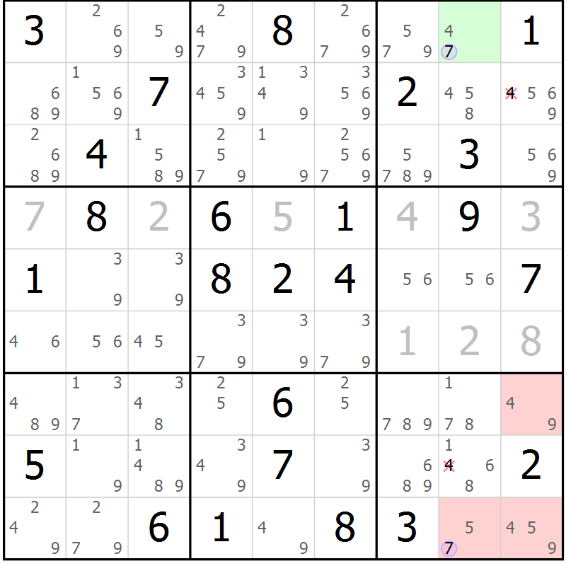Position des candidats pour la solution de la Gr 65 page 68 du magazine de sudoku Suprême n° 024