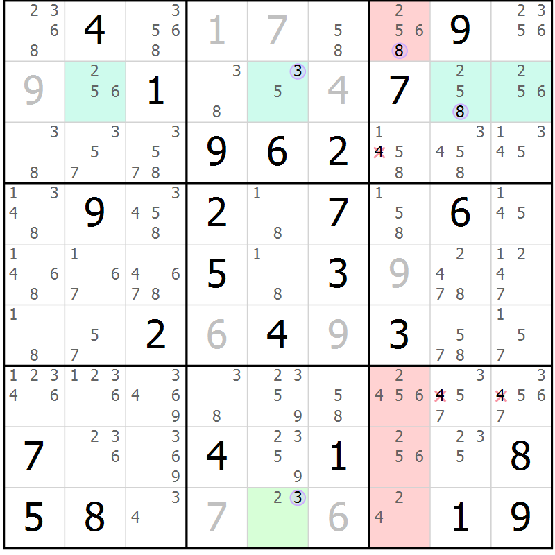 Position des candidats pour la solution de la Gr 66 page 69 du magazine de sudoku Suprême n° 024