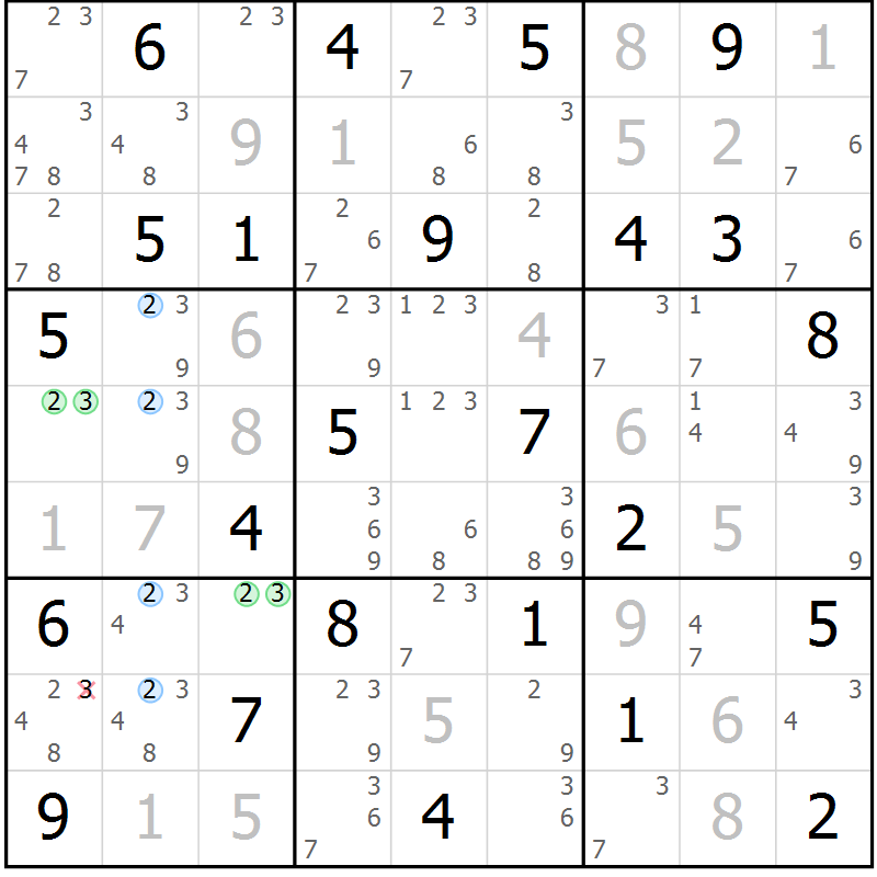 Position des candidats pour la solution de la Gr 67 page 70 du magazine de sudoku Suprême n° 024