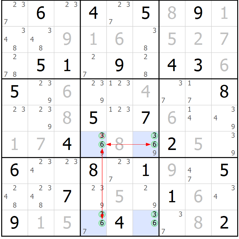 Position des candidats pour la solution de la Gr 67 page 70 du magazine de sudoku Suprême n° 024