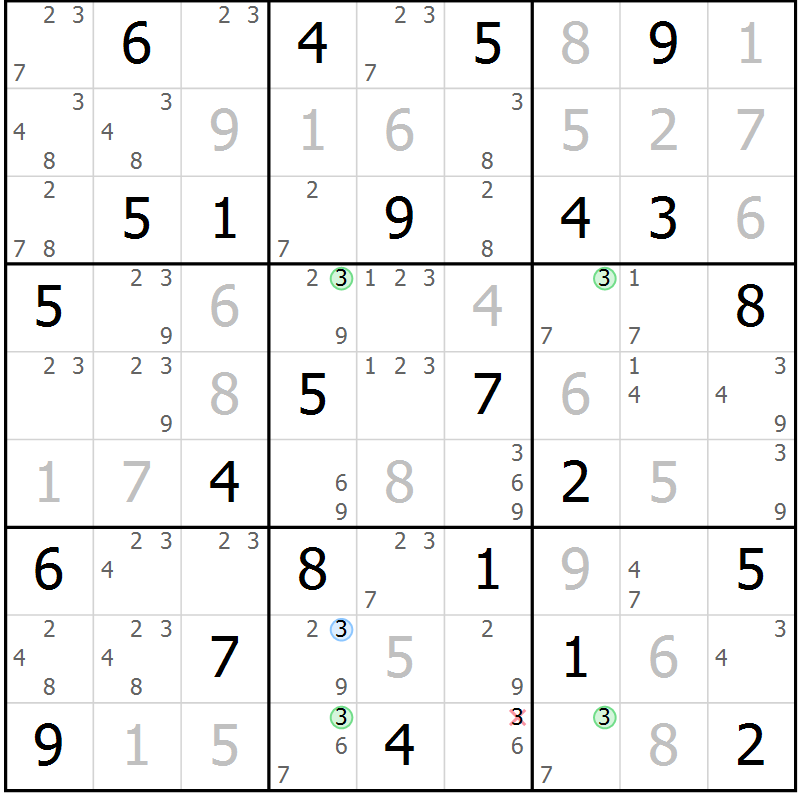Position des candidats pour la solution de la Gr 67 page 70 du magazine de sudoku Suprême n° 024