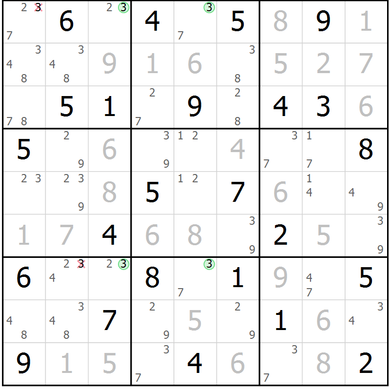 Position des candidats pour la solution de la Gr 67 page 70 du magazine de sudoku Suprême n° 024