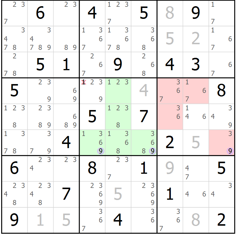 Position des candidats pour la solution de la Gr 67 page 70 du magazine de sudoku Suprême n° 024