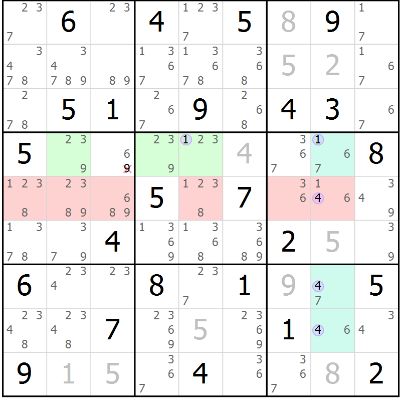 Position des candidats pour la solution de la Gr 67 page 70 du magazine de sudoku Suprême n° 024