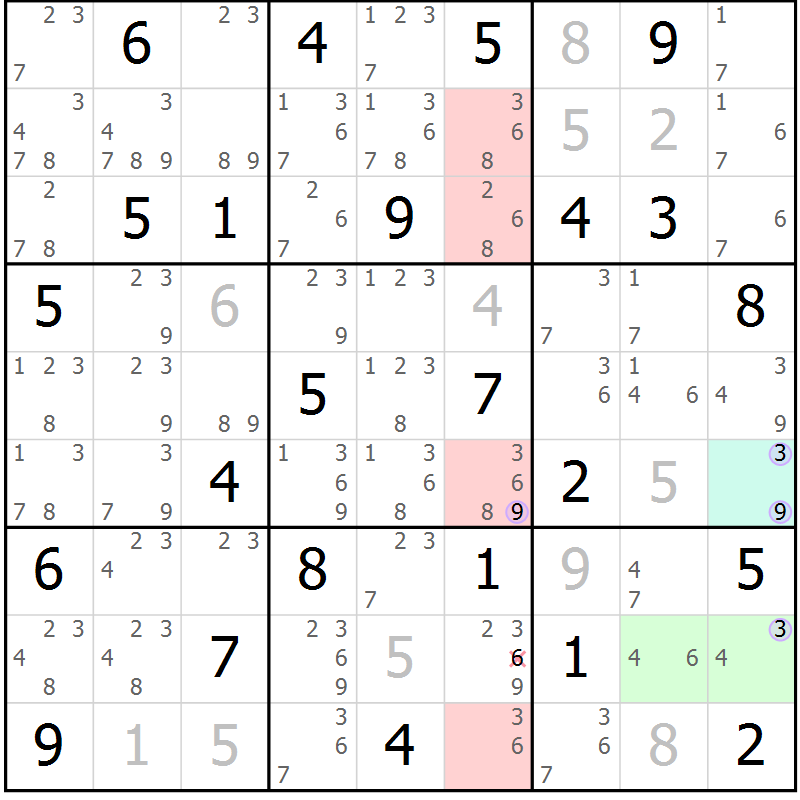 Position des candidats pour la solution de la Gr 67 page 70 du magazine de sudoku Suprême n° 024