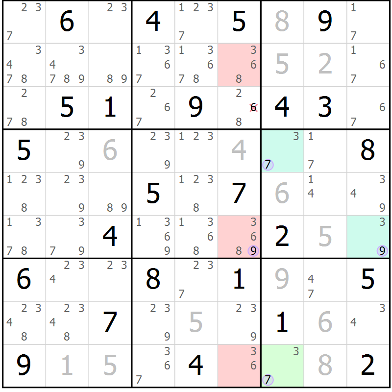 Position des candidats pour la solution de la Gr 67 page 70 du magazine de sudoku Suprême n° 024