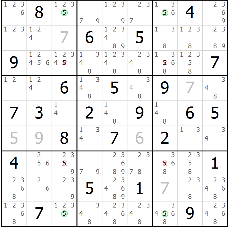 Position des candidats pour la solution de la Gr 68 page 71 du magazine de sudoku Suprême n° 024