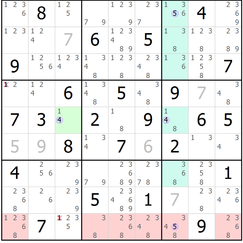 Position des candidats pour la solution de la Gr 68 page 71 du magazine de sudoku Suprême n° 024