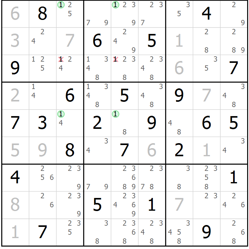 Position des candidats pour la solution de la Gr 68 page 71 du magazine de sudoku Suprême n° 024