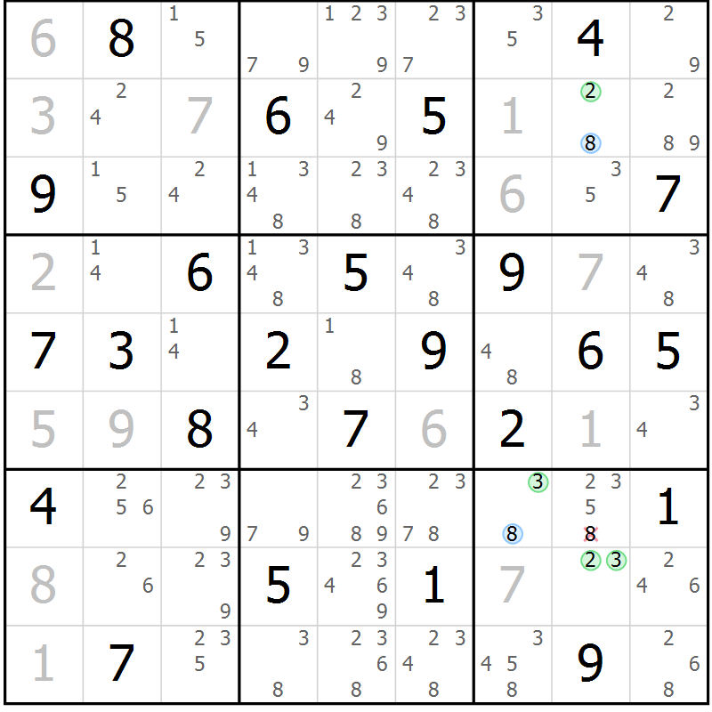 Position des candidats pour la solution de la Gr 68 page 71 du magazine de sudoku Suprême n° 024