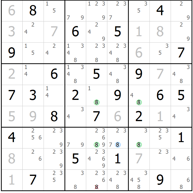 Position des candidats pour la solution de la Gr 68 page 71 du magazine de sudoku Suprême n° 024