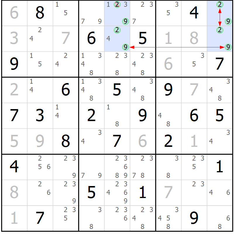 Position des candidats pour la solution de la Gr 68 page 71 du magazine de sudoku Suprême n° 024