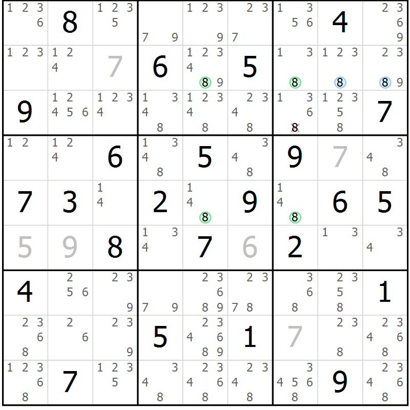 Position des candidats pour la solution de la Gr 68 page 71 du magazine de sudoku Suprême n° 024
