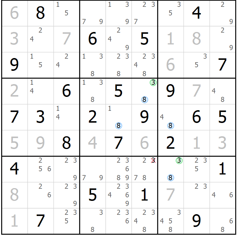 Position des candidats pour la solution de la Gr 68 page 71 du magazine de sudoku Suprême n° 024
