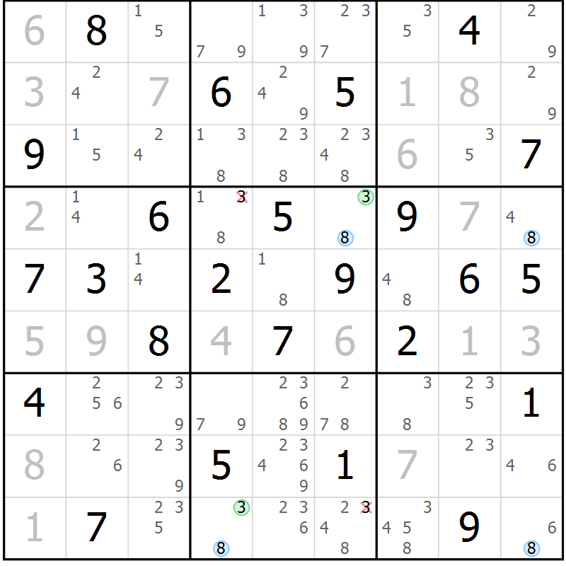 Position des candidats pour la solution de la Gr 68 page 71 du magazine de sudoku Suprême n° 024