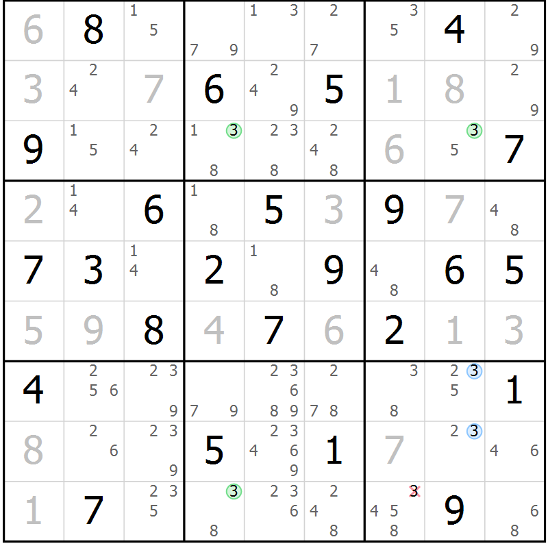 Position des candidats pour la solution de la Gr 68 page 71 du magazine de sudoku Suprême n° 024