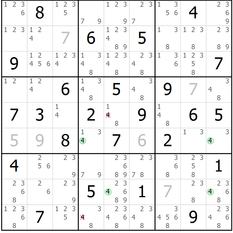 Position des candidats pour la solution de la Gr 68 page 71 du magazine de sudoku Suprême n° 024