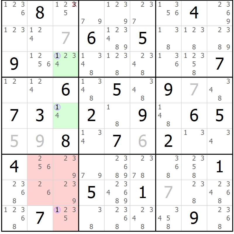 Position des candidats pour la solution de la Gr 68 page 71 du magazine de sudoku Suprême n° 024