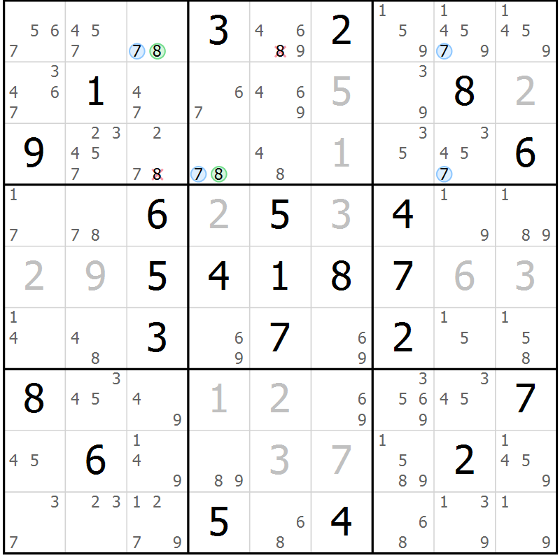 Position des candidats pour la solution de la Gr 69 page 72 du magazine de sudoku Suprême n° 024
