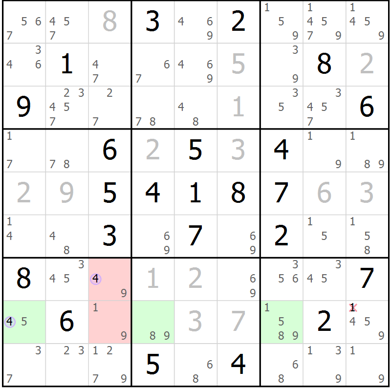 Position des candidats pour la solution de la Gr 69 page 72 du magazine de sudoku Suprême n° 024