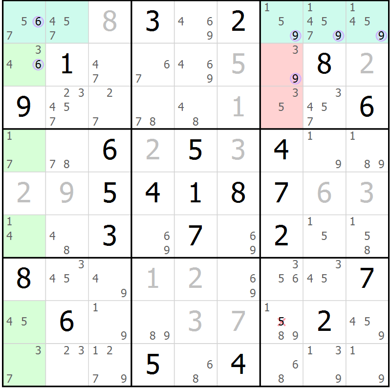 Position des candidats pour la solution de la Gr 69 page 72 du magazine de sudoku Suprême n° 024