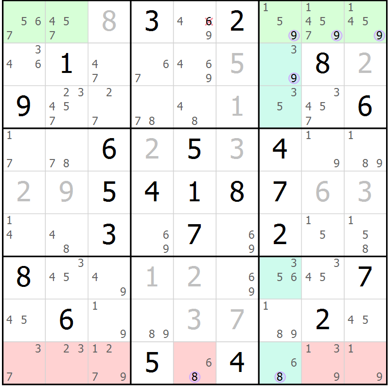 Position des candidats pour la solution de la Gr 69 page 72 du magazine de sudoku Suprême n° 024