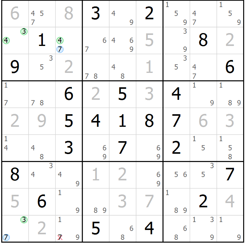 Position des candidats pour la solution de la Gr 69 page 72 du magazine de sudoku Suprême n° 024