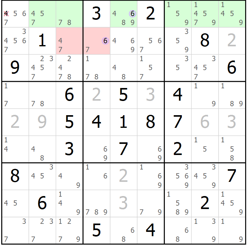 Position des candidats pour la solution de la Gr 69 page 72 du magazine de sudoku Suprême n° 024