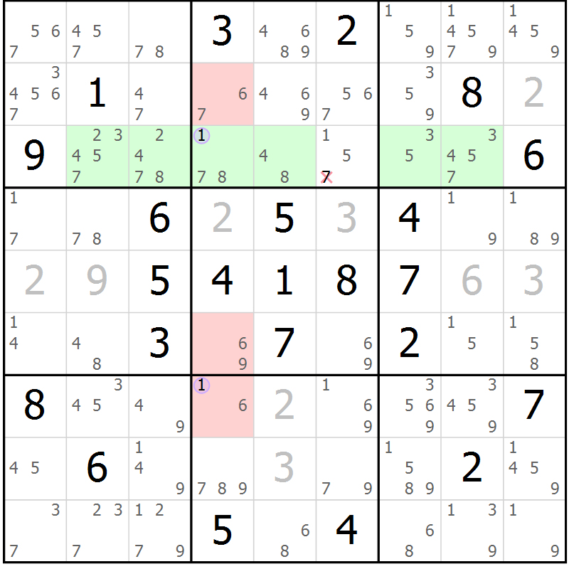 Position des candidats pour la solution de la Gr 69 page 72 du magazine de sudoku Suprême n° 024