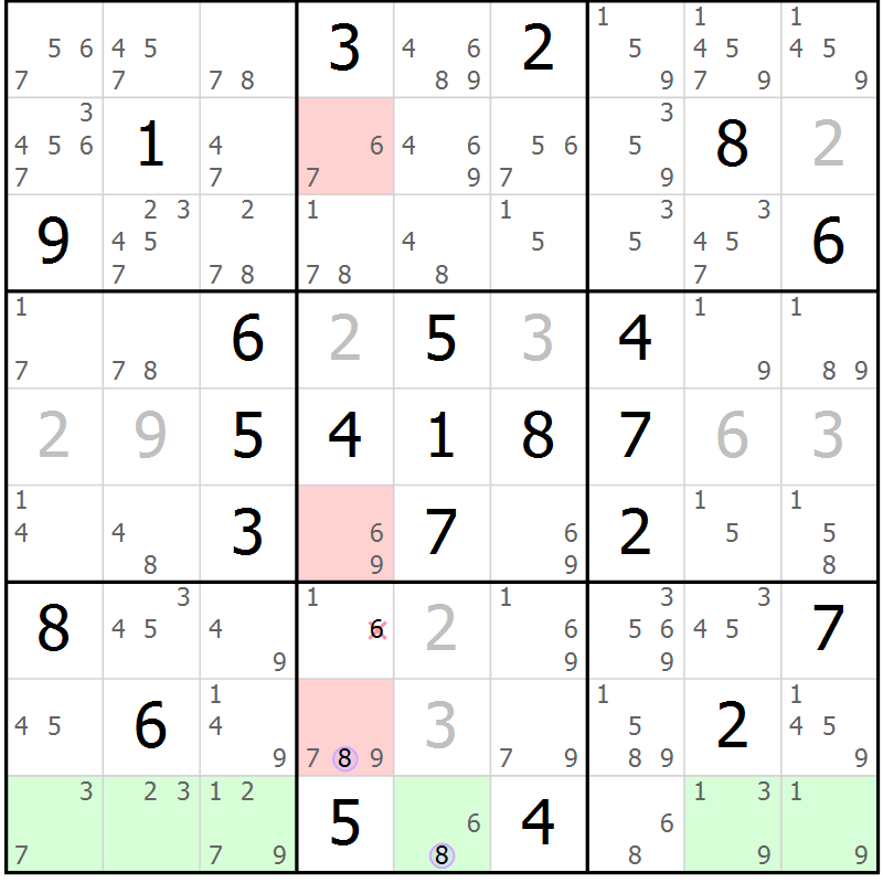 Position des candidats pour la solution de la Gr 69 page 72 du magazine de sudoku Suprême n° 024