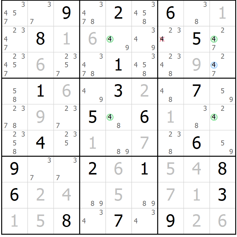 Position des candidats pour la solution de la Gr 7 page 10 du magazine de sudoku Suprême n° 024