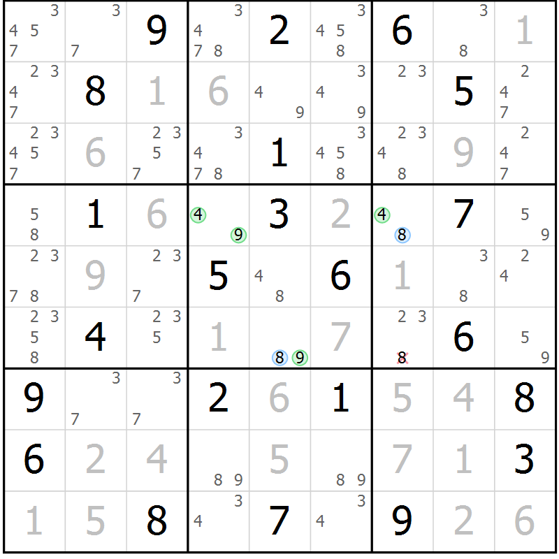 Position des candidats pour la solution de la Gr 7 page 10 du magazine de sudoku Suprême n° 024